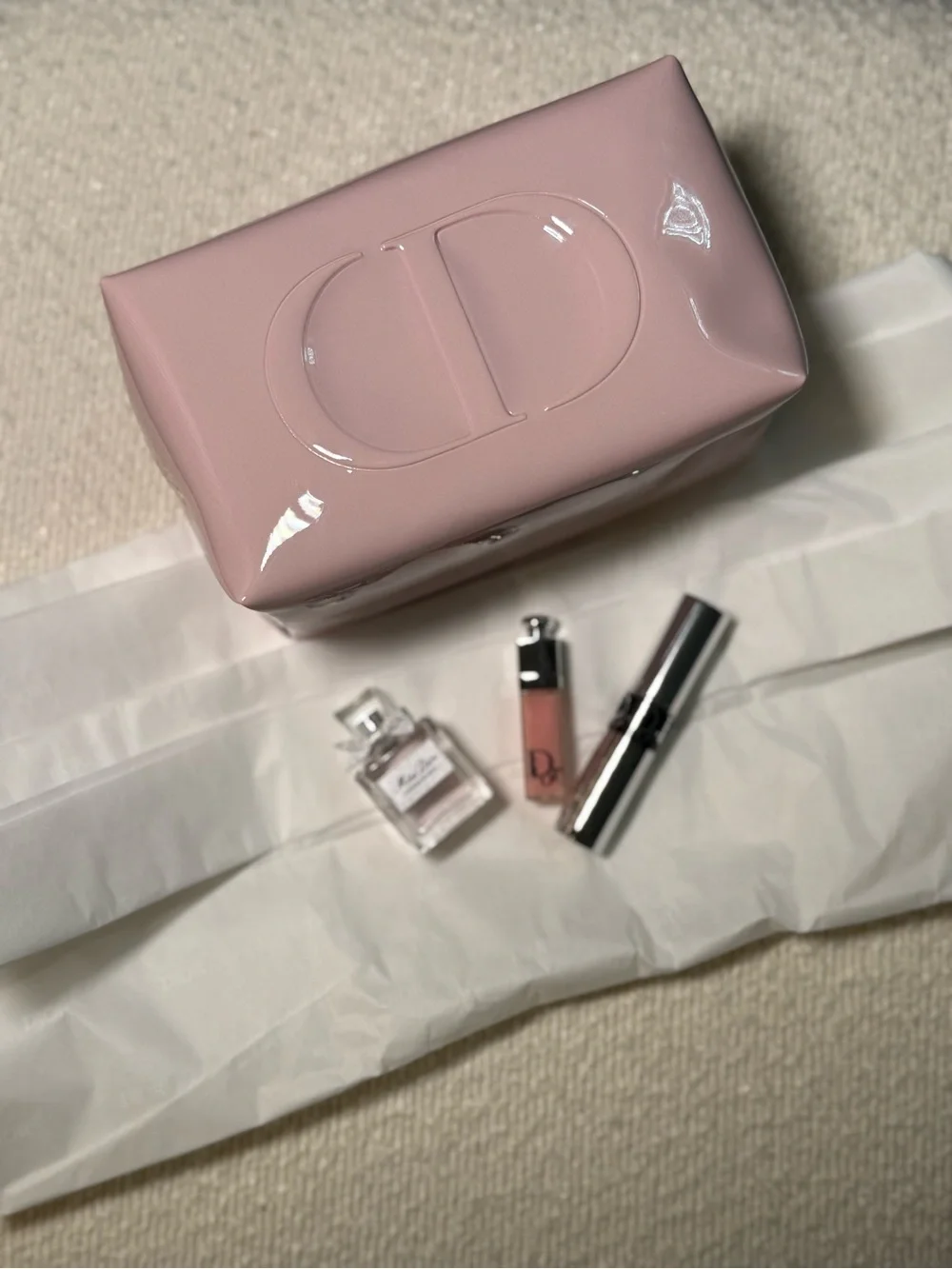 Dior Pink Gloss & Mini Perfume Set with Pale Pink Cosmetic Case